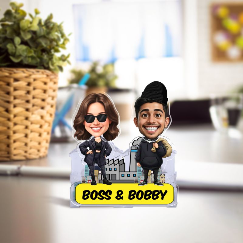 Personalized Bobblehead Caricature Custom with Face Cutout Battery Powered Moving Head for Car Dashboard & Tabletop Gift for Boss Lady